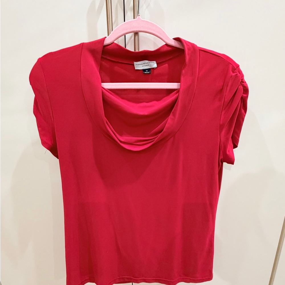 Tahari S Levine Scarlet Drape Neck Blouse